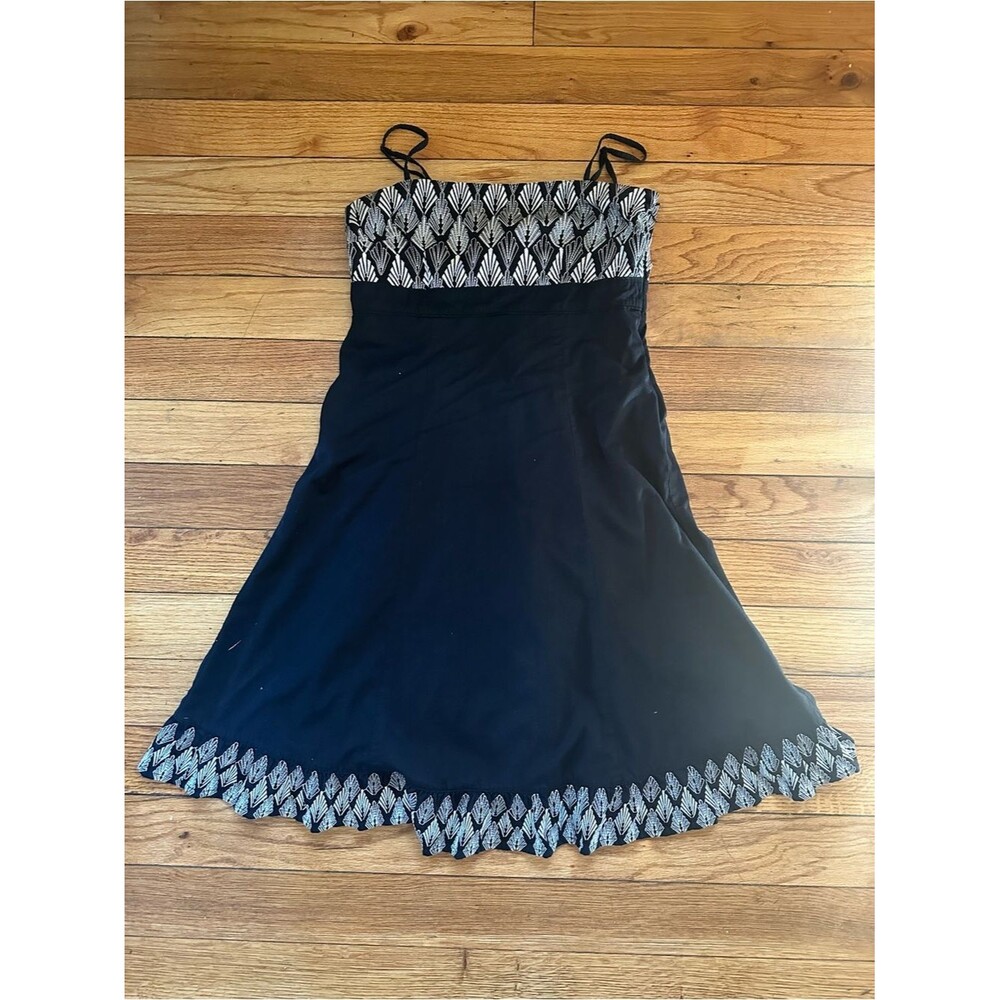 Monsoon Black Spaghetti Strap Sundress with White Embroidered Trim